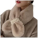 JJggsi4 Winterschal Damen Perlen Pelzkragen Plüsch Schal Warm Kaninchen Pelzschal Weicher Loop-Schal Halswärmer Herbst Winter Nackenwärmer Halskragen Schlauchschal Loop Schals für Frauen M