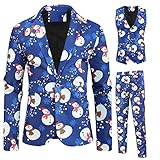 BIBOKAOKE Herren Weihnachtsanzug 3 Teilig Anzüge Slim Fit Button Verschiedene Weihnachtsmotiv Formal Weihnachten Sakko Blazer Hose Weste Kostüm Partyanzug für Festlich Party Abend H