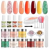 Dipping Powder Starter Set, 8 Farben Dip Powder Nail Set, mit Top Base Coat Aktivator & Nagelfeile, Dip Pulver Nagel Kit für French DIY Home Nageldesign, NO UV/LED Licht Needed, Geschenke für F