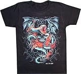 Biker T-Shirt Schlange Drache Totenkopf Tribal Flamme beidseitig Bedruckt (M)