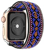 Dehnbare Elastic Armband Kompatibel mit iWatch 42mm 44mm 38mm 40mm 41mm 45mm,Geflochtenes Ersatzband Kompatibel mit Apple Watch Serie SE/7/6/5/4/3,Stoff Nylon Sport Armbänder,Böhmen Orang