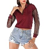 EMPERSTAR Damen Oberteil Crop top weinrot marineblaues Sweatshirt Langarm Stehkragen Zip Sweatshirt Slim Fit Hoodie Jungen 4XL