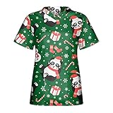 Damen Krankenhaus Krankenpfleger Kasacks Weihnachten Drucken Nurse Bluse Kurzarm V-Ausschnitt Arzt Oberteile Tops Casual Krankenschwester Arbeitsuniform Pflege Uniform Schlupfjacke Sw
