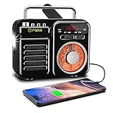 UNIQUEBELLA Retro Radio mit Bluetooth-Lautsprecher, Tragbarer AM/FM Handkurbel Solar Radios, Notfall-Radio mit LED-Taschenlampe, SOS-Alarm, Wecker, Nostalgie USB-Player, 2000mAh für Zuhause F