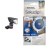 Büchel Vancouver Pro LED Akkuleuchtenset, 70 Lux, automatische Lichtsteuerung, StVZO zugelassen, Akkukontrolleuchte & Unisex Sekuclip 80 Mm 36er Verpackung Speichenreflektoren 3m, Silb