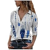 Damen Bluse mit Spitzenarm Casual Oberteile Langarmshirt Sweatshirt Pulli Rundhals Shirts White XL