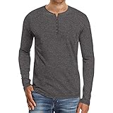KBUY Herren Langarmshirt Henley Shirt Rundhals mit Knöpfen Langarm T-Shirt Herren Henley Shirt mit Grandad-Ausschnitt Basic Longsleeve Männer Atmungsaktiv Casual Tops Einfarbig Slim Fit Henley S