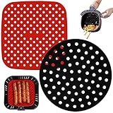 2 Stück Silikon Liner Heißluftfritteuse Zubehör, Perforiert Luftfritteuse Liner,7.5 Zoll / 8 Zoll wasserdichte Perforiertes Silikon Backpapier,Für AirFryers,Bambusdampfer,Ofen, Schnellkochtop