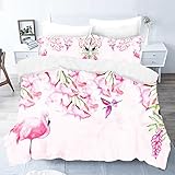 Bettwäsche 135x200 Rosa Flamingoblume Bettdecke Mikrofaser Weiche Bettbezug Atmungsaktiv Komfortabel Bettdecke mit Reißverschluss-Einbeziehen 2 Kissenbezug 80x80