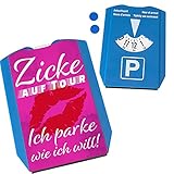 Zicke auf Tour Parkscheibe mit Kussmund Motiv und 2 Einkaufswagenchips Ich Parke wie ich Will für die nächste Shoppingtour süß Auto Parken Parkplatz rosa Mädels Vorderseite gemäß