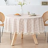 Kokomimi Tischdecke Rund Abwaschbar Gartentischdecke Outdoor Tischtuch Fleckschutz Ölbeständig Tischwäsche for Party Bankett Urlaub Küchentischdecke, Khaki Karierte 1, Durchmesser 220