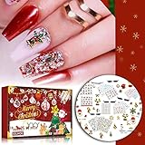 Weihnachts-Countdown-Kalender, 24 Nagelsticker Geschenkboxen Ornamente, Weihnachtsadventskalender, Weihnachtsmann, Elch, Schneemann, Weihnachtsbaum Und Andere Süße Nagelaufkleber Und Eyeliner-Aufkleb