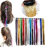 Lametta-Extensions zum Anklipsen, holografisch, glitzernd, glänzend, Haarteile, Haar-Accessoires für Kinder, Teenager, Frauen, Geschenke für sie, 45,7 cm, 13 Farb