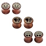 JSDDE Piercing,6er Set Sono Holz Double Flared Sattel Tunnel Plugs Lebensbaum Löwenkopf Anker Ohrstecker Ohrpiercing,10