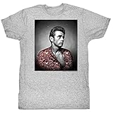 James Dean - Herren-rote Blumen-Print T-Shirt, Small, Grey H