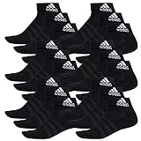 adidas 18 Paar Performance Sneaker/Quarter Socken Unisex Kurzsocke, Farbe:Black, Socken & Strümpfe:43-45