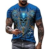 wuitopue Herren-T-Shirt, Unisex, 3D-Druck, Grafikdruck, langärmelig, legere Bluse, Größe S-XXXXXXXL, Hellblau #M, 3XL