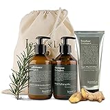 Jean & Len Haarpflege Set Rosemary & Ginger | Made in Germany | 100% vegane Haarpflege für trockenes Haar | Shampoo ohne Silikon und Parabene | Seidenglanz mit Glanz-Spülung & Haark