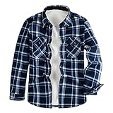 Finetyu Herren Karierte Jacke Plaid Jacke Knöpfe Sweatshirt Mantel mit Taschen Slim Fit Arbeitshemd Thermohemd Trenchcoat Mantel Winterjacke Holzfällerjacke für Männer Reverstasche Hemdob