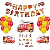 Junyobee Kindergeburtstag Feuerwehrauto Deko Luftballons Spielzeug Feuerwehrmann Geburtstag Banner Tortendeko Feuerwehr für Baby Party Deko Jung