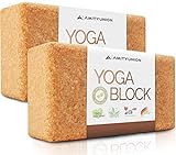 Yoga Block 2er Set Kork - EXTRA Yoga HEFT im Set - 100% Natur Hatha Klotz Nachhaltig - Ideal auch für Anfänger, Meditation Pilates, Training Zubehör Fitness Regeneration, Hilfsmittel Zwei Blöcke 75
