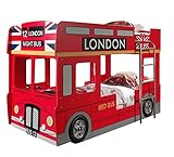 Vipack SCBBLB Autobett London Bus Etagenbett, Circa 215 x 132 x 100 cm, 2 Liegeflächen 90 x 200 cm, lackiert aufgedruckte London-Bus Optik,