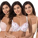 Curve Muse Übergröße Still Bügel-BH mit Klappbechern (3er Pack)-Weißer Druck, Nackt, Rosa-105E