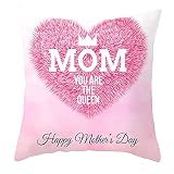 Whoiy 45x45cm Zierkissenhülle, Herz Krone Mom You Are The Queen Happy Muttertag Zierkissenbezüge in Polyester, für Zuhause und Sofa, Wohnzimmer, Auto, Terrasse Dekoration, Weiß Rosa, Stil 1