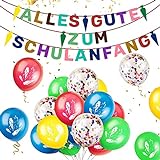 iZoeL Deko Einschulung Jungen Blau Schulkind Girlanden Filz + 15 Luftballon Schulanfang Dekoration Schuleinführung + Ballonbänder (Mehrfabrig)
