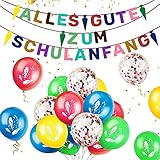 iZoeL Deko Einschulung Jungen Blau Schulkind Girlanden Filz + 15 Luftballon Schulanfang Dekoration Schuleinführung + Ballonbänder (Mehrfabrig)