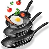 NHEAVEN Pfannenset Induktion 3-teilig aus Aluminium für alle Herdarten, Kratzfeste Pfanne mit Marmorbeschichtung, Bratpfannen Set induktionsgeeignet und antihaftbeschichtet, Ø 20/24/28cm (Schwarz)