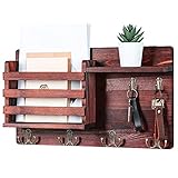 Wandregal Holz für Schlüsselbrett Organizer mit 6 Haken, Bücherregal Holz für Wanddeko Kinderzimmer, Zeitschriftenhalter Schlüsselbrett Briefablage Zeitungsständer Holz für Schlüsseln Prospek