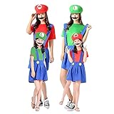 NA Super Mario Girl Make-up Cosplay Kleid Kostüm, Mario und Luigi Brothers Kostüm Mädchen, Rot, Größe S, passender Hut und Schnurrb