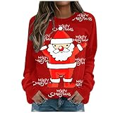 Briskorry Weihnachtspullover Damen Lustig Sweatshirt Teenager Mädchen Weihnachtspulli Rote Nase Santa Aufdruck Sweatshirts Xmas Pulli Top T-Shirts Bluse Lang