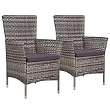 Beyamis Gartenstühle mit Polstern 2 STK. Poly Rattan Braun Gartenbank Monaco grau-meliert - 2 Bank mit integriertem Tisch & Kissen in Grau 58 x 61 x 88 cm Sitzbank w