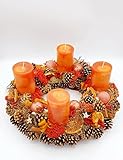 Adventskranz modern, Handmade, Zapfen, Natur,orange, gold, Haltb