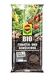 COMPO BIO Tomaten- und Gemüseerde für alle Garten- und Zierpflanzen, Sträucher, Büsche und Gehölze, Torffrei, Kultursubstrat, 40 Liter, B