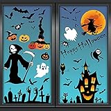 UMIPUBO Halloween Dekoration Aufkleber Fensterbilder 7 Blätter Elektrostatische Aufkleber Fledermaus Kürbis Geist Hexe Schloss Fensteraufkleber DIY Home Dekor Aufkleber (Halloween)