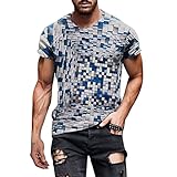 T-Shirt für Herren, kurzärmlig, Rundhalsausschnitt, Muskel-T-Shirt, Fitness, Sport, Graphisch, Pullover, T-Shirt, Slim Fit, Tops, Strandshirt, blau, XL