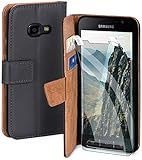 moex Handyhülle für Samsung Galaxy Xcover 4 - Hülle mit Kartenfach, Geldfach und Ständer, Klapphülle, PU Leder Book Case und Schutzfolie - Dunkelg