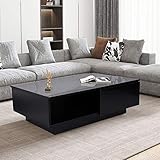 AYNEFY Couchtisch Schwarz Hochglanz Beistelltisch Moderner Sofatisch Kaffeetisch Wohnzimmertisch mit Ablagefach und Schublade, 95 x 60 x 31,5