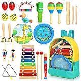 Jojoin 24 Stück Musikinstrumente für Kinder, Holz Percussion Set, Einzigartiges Ocean Wave Bead Drum, Xylophon, Rhythmus Spielzeug Musik Kinderspielzeug Geschenke für Kleinkinder ab 3 J