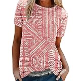 Oversized Oberteil Große Größen Blusen Damen Mode Drucken Top Elegant Rundhals Kurzarm T-Shirt Pullover Shirts Kurzarmshirt Tops Casual Lose B