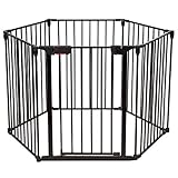 COSTWAY Baby Kaminschutzgitter klappbar, Laufgitter mit Sicherheitstür, Ofenschutzgitter inkl. Wandhalterung, Konfigurationsgitter aus Metall, Absperrgitter(Schwarz, 6 Elemente)