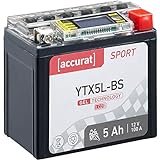 Accurat Motorradbatterie Sport YTX5L-BS 5 Ah 100 A 12V Gel Starterbatterie [LCD Display] Erstausrüsterqualität rüttelfest leistungsstark wartung