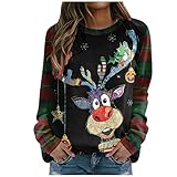 Weihnachtspulli Lustig Damen Baumwolle, Lang Rudolph Rentier Elfe Weihnachtspullover Kapuzenpullover Teenager Mädchen Weihnachts Hoodies Xmas Pulli Shirt Weihnachtsmann Christmas Sw