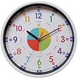 Yudou Kinder Wanduhr Mit lautlosem Uhren und Farbenfrohem Design - Lernen Wanduhr,Ablesen der Uhrzeit Lernen,Für Junge und Mädchen, Kinderzimmer Klassenzimmer (30,5 cm)