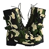 Yowablo Stiefel Frauen Winter Flats Futter Knöchel Schnürung Camouflage Military Combat (40,Grün)