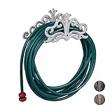 Relaxdays Schlauchhalter Wand, antik, Garten & Laube, Schlauch Wandhalterung, Gusseisen, HxBxT: 15 x 36 x 15 cm, weiß