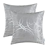 CaliTime Kissenbezüge Kissenhülle Packung mit 2 Dekokissen Cases Schalen für Couch Sofa Home Decor Modern Shining & Dull Contrast Circles Ringe Geometric 50cm x 50cm Silber G